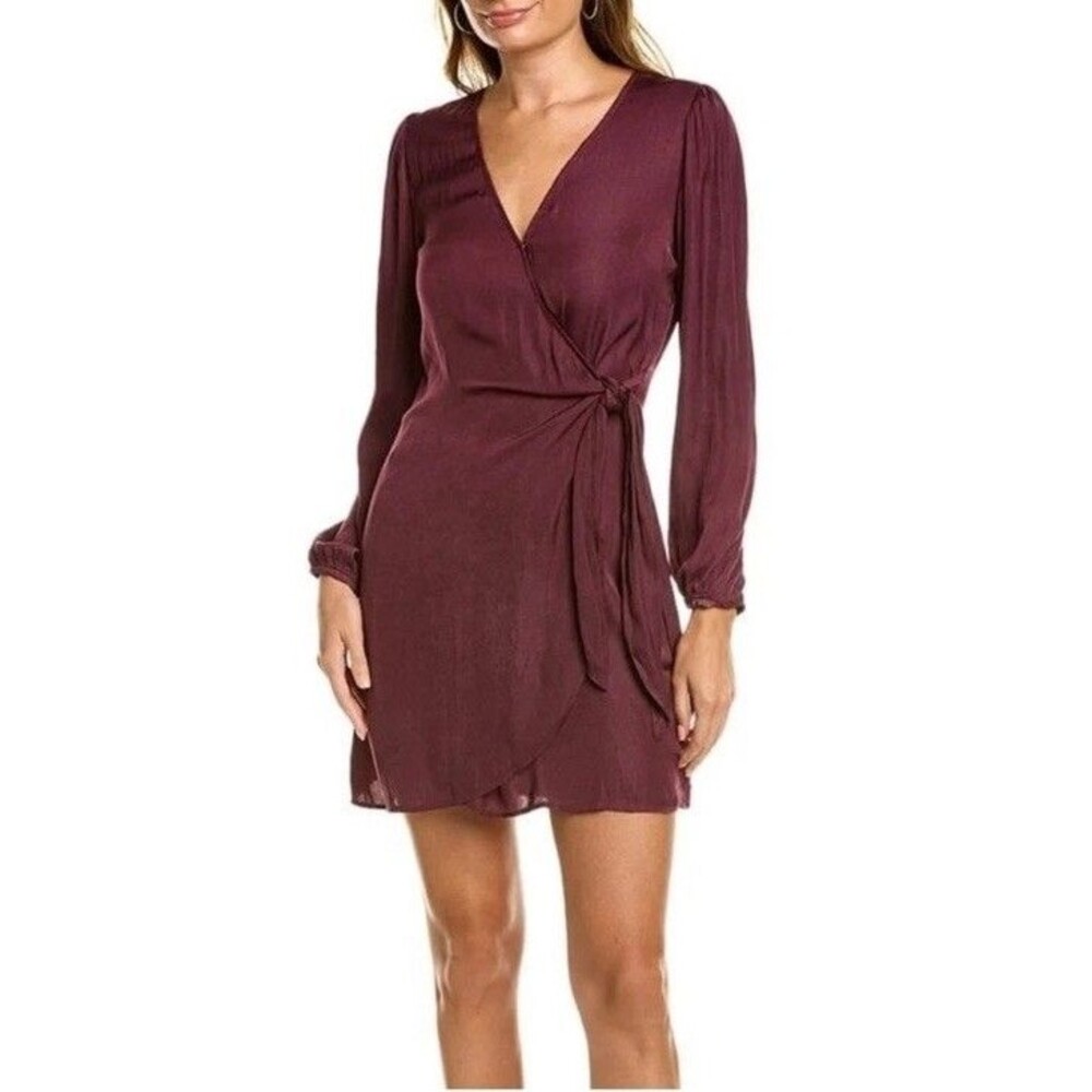 Socialite Long Sleeve Satin Wrap Mini Dress Black SZ XS